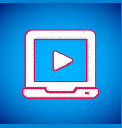 White Online Play Video Icon Isolated On Blue