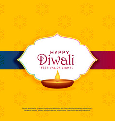 Yellow Happy Diwali Greeting Card Design With Diya