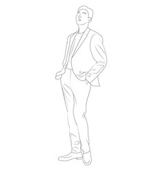 Young Man In Suit Hands In Pockets Sketch