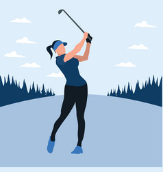 A Woman Swing Golf Stick In Golf Field