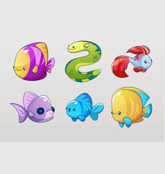 Cute Color Sea Fish Icon Set For Aquarium