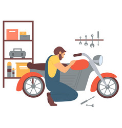 Man Repairing Motorbike Motorcycle Fixing