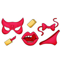 Red Panties Mask Lipstick Bow Tie For Sexy Date