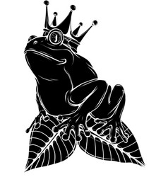 Black Silhouette Of Frog With Crown On The Leaf