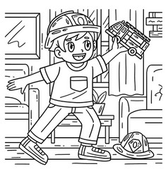 Child With Firefighter Truck Toy Coloring Page