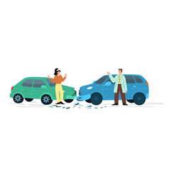 Man And Woman Arguing Over Car Accident Two Cars