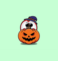 Cute Lychee Cartoon Hiding In Pumpkin Halloween