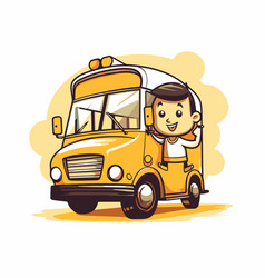 Cartoon School Bus Of A School Bus With A Boy