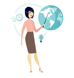 Asian Business Woman Pointing At A Globe