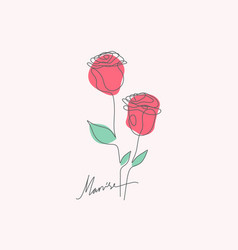 Red Rose Flower Line Art Minimalist Design Icon