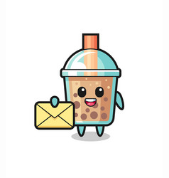 Cartoon Of Bubble Tea Holding A Yellow Letter