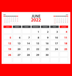 Monthly Calendar Template For 2022 Year - June