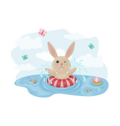 A Rabbit Is Swimming In The Lake Summer