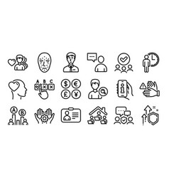 Friend Employee Hand And Id Card Line Icons Set