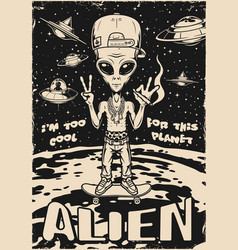 Friendly Alien Poster Monochrome Vintage