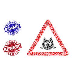 Cat Warning Mosaic Of Shards With Beware Scratched