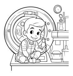 Cute Little Boy In The Safe For Coloring Page