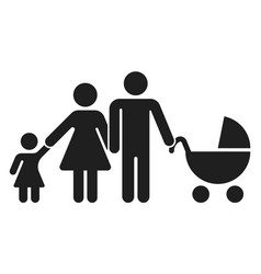 Parents With Kid And Baby Carriage Family