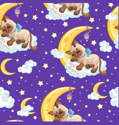 Seamless Pattern Cute Cat Sleeping On A Moon