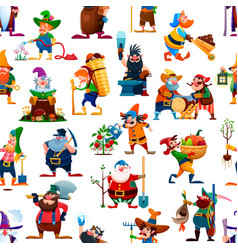 Cartoon Gnome Or Dwarf Characters Seamless Pattern