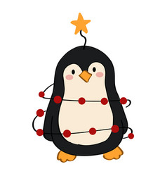 Cute Cartoon Penguin Wrapped In Christmas Garland