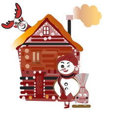 Santa S House At North Pole With Snowman And His