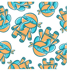 Elephant Ninja Pattern In Cartoon Flat Style