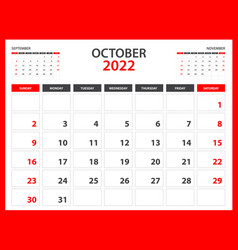 Monthly Calendar Template For 2022 Year - October