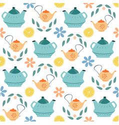 Seamless Pattern With Teapots Lemons