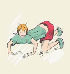 Sweaty Man Crawls On All Fours With His Tongue