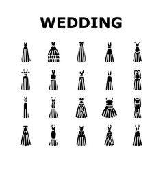 Wedding Dress Bride Woman Icons Set