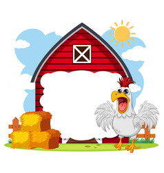 Chicken At Farm With Barn Banner