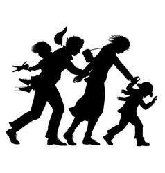 Family Against Wind Silhouette