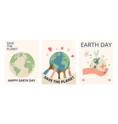 Happy Earth Day Banners Set Save The Planet Retro