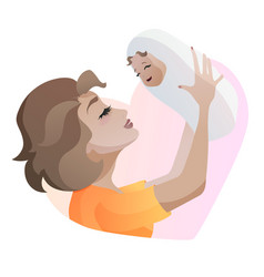 Young Mother With Baby In Hands Throwing Up Baby