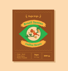 Brazil Santos Coffee Label With Toucan Bird