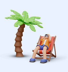 Male Character Is Lying In Deck Chair Under Palm