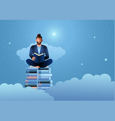 Man Sits Atop A Stack Of Books Reading A Book