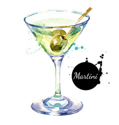 Hand Drawn Sketch Watercolor Cocktail Martini