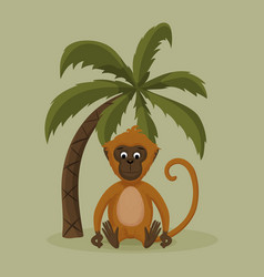 Monkey Sitting Under A Palm Tree