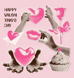 Halftone Collage Valentine S Day Set With Funky