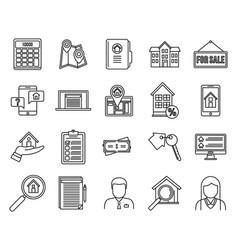 Investor Realtor Icons Set Outline Style