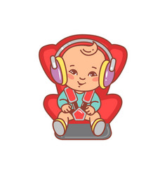 Basitting On Car Seat Kid With Headphones