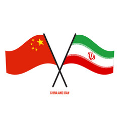 China And Iran Flags Crossed And Waving Flat