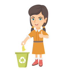 Little Girl Throwing Banana Peel In Recycling Bin