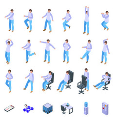 Office Workout Icons Set Isometric