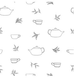 Cup Teapot Tea Leaves Seamless Pattern Hand Drawn