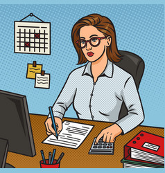 Girl Accountant At The Desk Pop Art