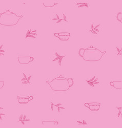 Cup Teapot Tea Leaves Seamless Pattern Hand Drawn