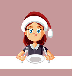 Hungry Girl Ready To Eat At Christmas Dinner